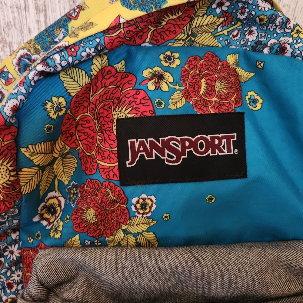 Jansport Floral Blue and Yellow Backpack - Picture 2 of 10